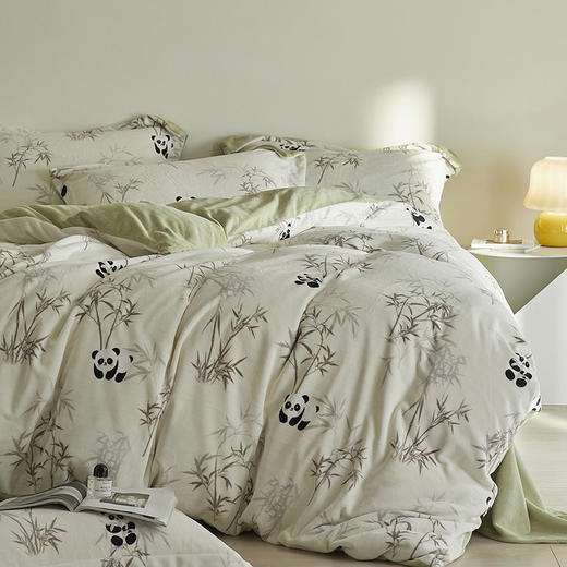 A类【国风熊猫床上四件套】锦芙绒牛奶绒 加厚保暖 冬季珊瑚绒床单被套 商品图0