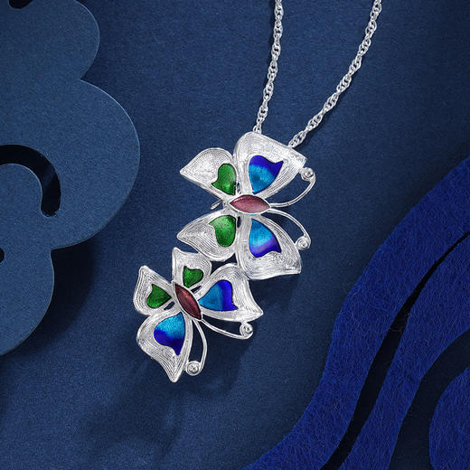 子佩集S990银【庆相逢】胸针吊坠两用【MXXZ001】(不含链)花丝珐琅彩蝴蝶2311 商品图1