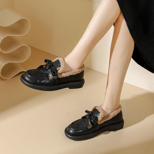 西村名物2023秋冬季新款加绒乐福鞋豆豆鞋外穿雪地鞋T23CM34711 商品图2