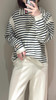 条纹POLO领条纹羊绒毛衣 小猫刺绣落肩袖宽松针织衫 源自内蒙的山羊绒 顺滑温润 手感柔软蓬松 宽松慵懒 经典法式剪刀V领 撞色白条拼接G0645 商品缩略图4