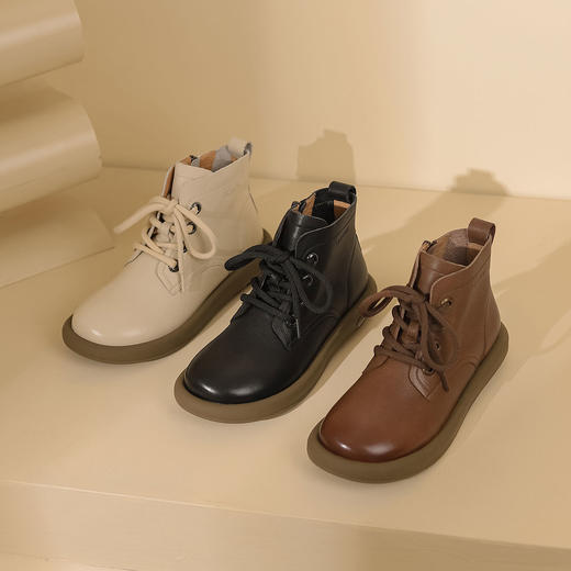 西村名物2023年秋冬季新款马丁鞋软底平底复古舒适圆头马丁靴短靴T23DS44691 商品图5