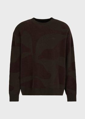 【双十一限时折扣】【1F】EMPORIO ARMANI 阿玛尼男士羊毛宽松落肩圆领迷彩嵌花针织衫