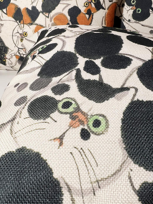 不仁斋薛继业水墨群猫粗纹高档棉麻有芯抱枕客厅沙发靠枕 商品图5