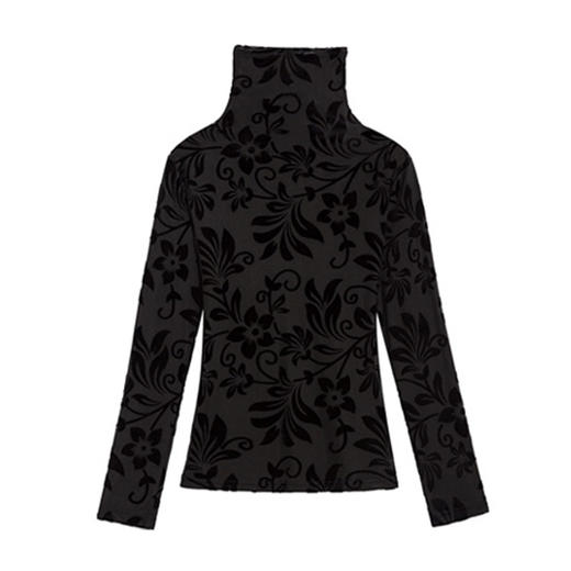 雀说 秋冬高领丝绒网纱打底衫女长袖t恤内搭修身上衣3ZF-MZ7082 商品图4