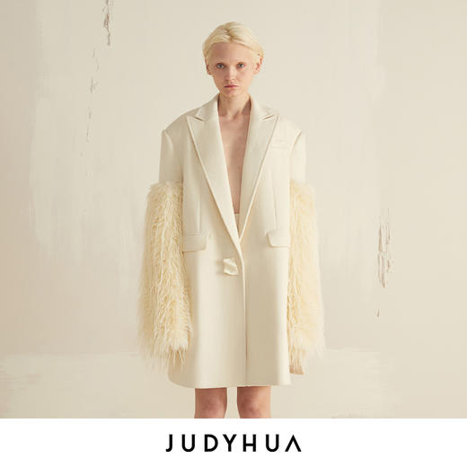 JUDYHUA 可拆卸廓形拼接毛呢大衣 商品图0