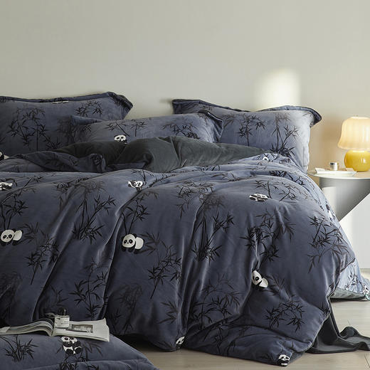 A类【国风熊猫床上四件套】锦芙绒牛奶绒 加厚保暖 冬季珊瑚绒床单被套 商品图7