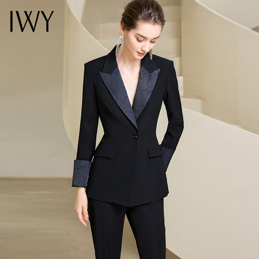 IWY/高级感黑色西装阔腿裤正装女秋冬款设计感商务总裁职业正装工作服233020C1+233019P3 商品图4