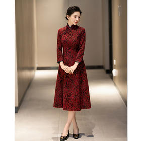 老上海中老年女士大码旗袍，冬新款中长七分袖喜妈妈订婚宴旗袍GX-27505