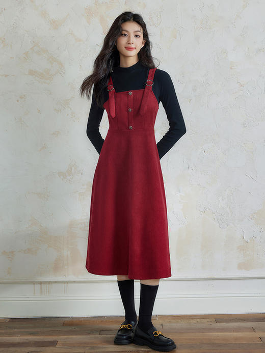 【断码清仓】熙世界学院风背带连衣裙套装女秋冬保暖衣裙子两件套 商品图4