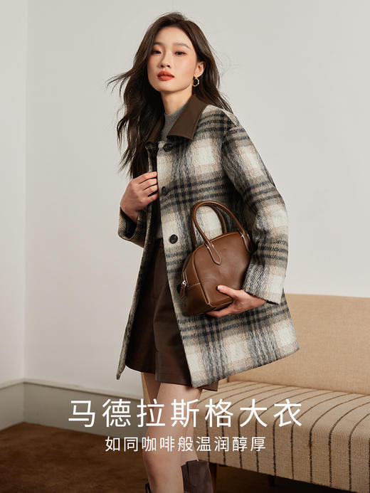 【年终特卖】熙世界英伦风格纹毛呢外套女高级感炸街翻领夹棉大衣 商品图2