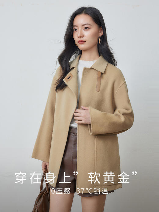 【年货节】熙世界羊绒大衣女秋冬高级感赫本风双面羊毛呢子外套 商品图1