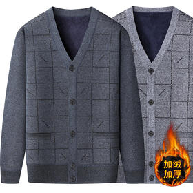【清仓】中老年男士毛衣 加绒加厚 冬季爸爸装加绒加厚针织衫 上衣爷爷保暖外套-BBWT1