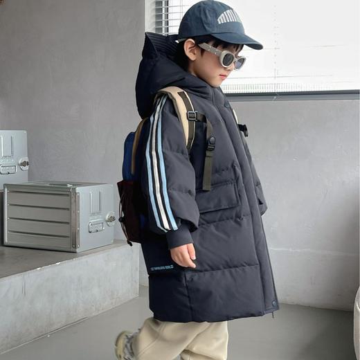 「90%鸭绒！长款羽绒服」呦奇2023冬季新款韩版儿童羽绒服时尚拼条织带长款保暖羽绒服童装 商品图1