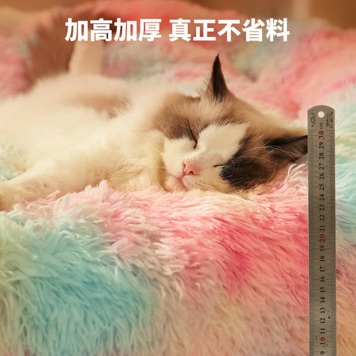 【宠物用品】新款彩虹长毛绒窝加高加厚冬季保暖柔软深度睡眠舒适猫窝 商品图1