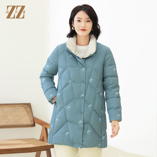 佐尔美冬季新款 气质小碎花中长款羽绒服女E14YY38 商品图2