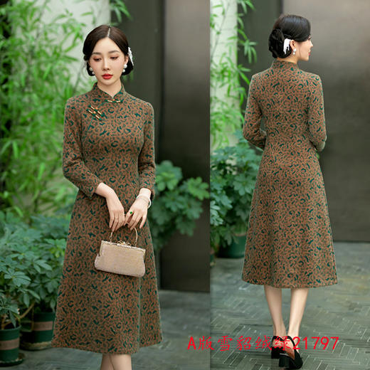 老上海复古国风，中长A版旗袍冬新款加厚雪貂绒中老年日常旗袍GX-21797 商品图2