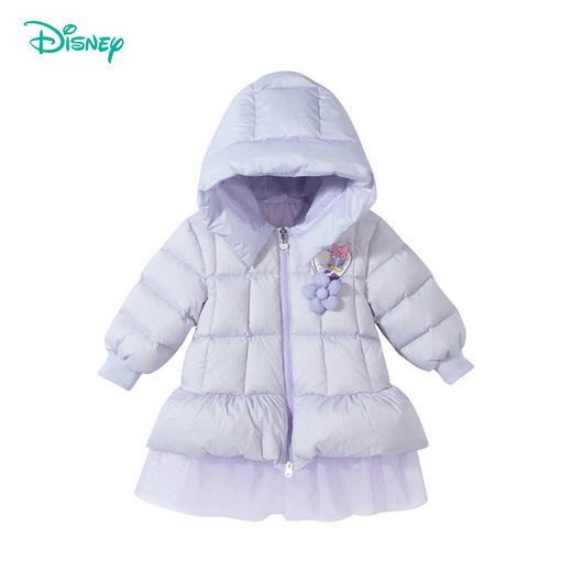迪士尼童装女童羽绒服2冬季黛丝花朵花苞网纱拼接连帽外套234S1842
 商品图5