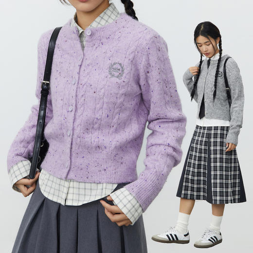 CryingCenter粉紫花灰学院风麦穗刺绣羊毛点点纱针织开衫哭喊中心 商品图0