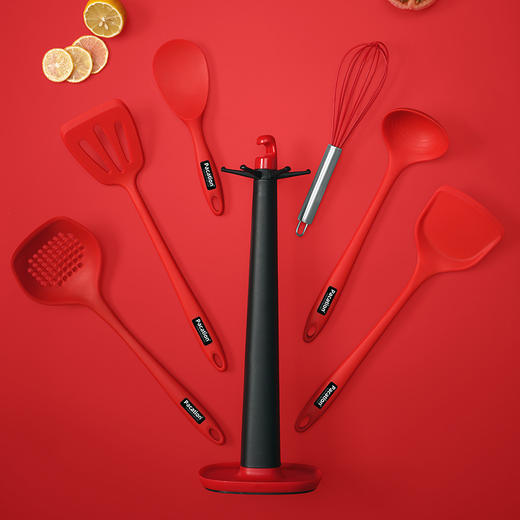 星罗6件套+送支架更大！新款家庭厨房硅胶锅铲 硅胶铲炒勺煎鱼汤勺火锅大漏勺厨具套装 商品图0