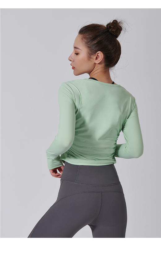 爱帝褶皱收腰弹力轻薄速干普拉提瑜伽服长袖2227121211 商品图10