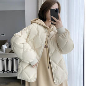 【2023升级款 无领菱形格女装羽绒服】填充白鸭绒 韩版秋冬短款羽绒服 菱格轻薄款简约白鸭绒棒球服 时尚爆款无领外套