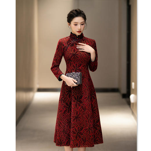 老上海中老年女士大码旗袍，冬新款中长七分袖喜妈妈订婚宴旗袍GX-27505 商品图2