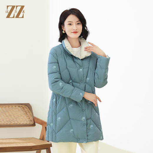 佐尔美冬季新款 气质小碎花中长款羽绒服女E14YY38 商品图3