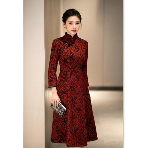 老上海中老年女士大码旗袍，冬新款中长七分袖喜妈妈订婚宴旗袍GX-27505 商品图3