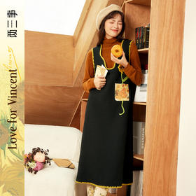 两三事梵高文艺兀自生长立体向日葵印花布拼接连衣裙