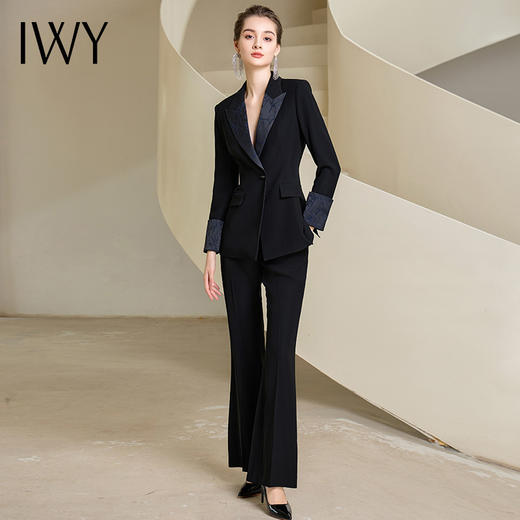 IWY/高级感黑色西装阔腿裤正装女秋冬款设计感商务总裁职业正装工作服233020C1+233019P3 商品图0