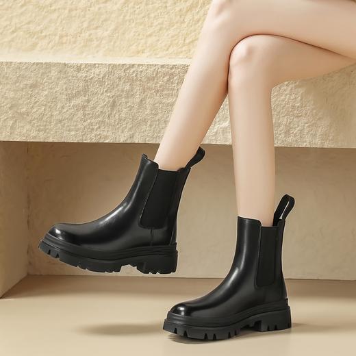 ZHR短靴女2023冬季新款厚底短靴复古英伦黑色酷感朋克切尔西短靴长筒靴 商品图11