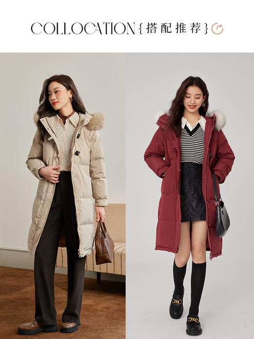 【年终特卖】熙世界北极狐毛领新年红色羽绒服女中长款保暖鸭绒外套2025冬新款 商品图5