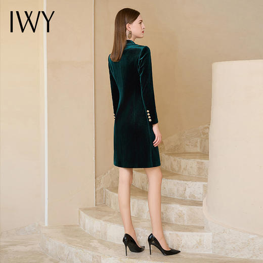 IWY/富贵墨绿色丝绒连衣裙女职业装气质女神范套装裙子双排扣西服裙Q819-Q 商品图4