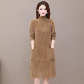秋冬季打底裙，厚款保暖弹力中长款打底裙貂绒时尚裙针织连衣裙QYM-LRX-3DR02 -Y