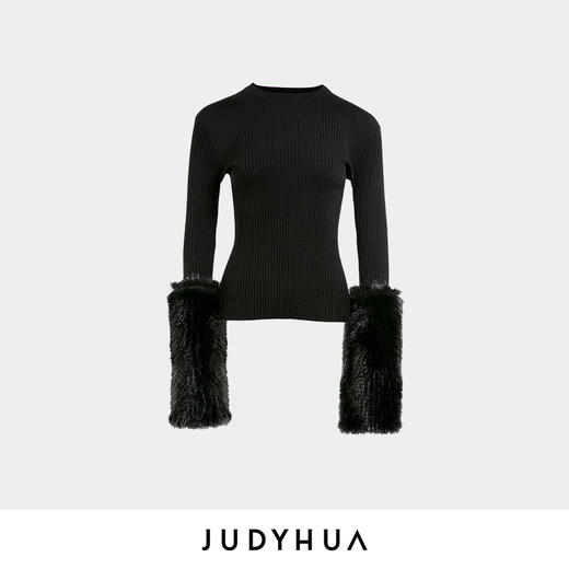 JUDYHUA 环保皮草袖纹理针织上衣 商品图3