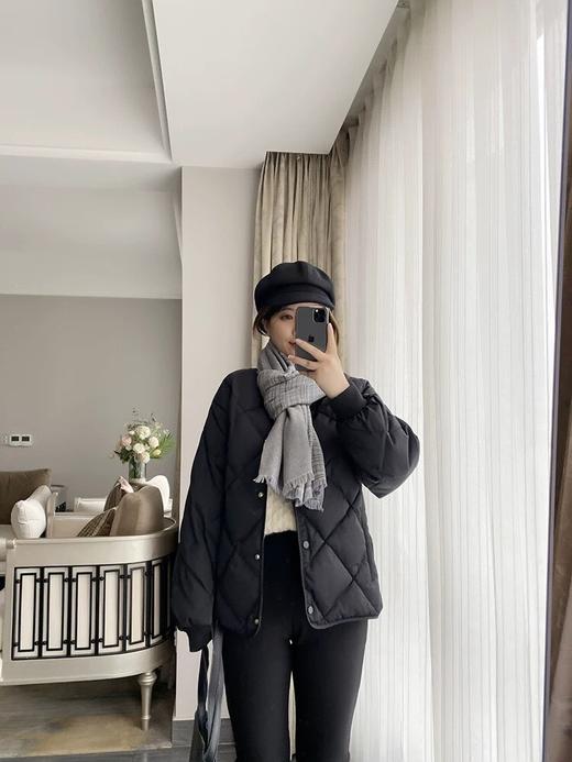 【2023升级款 无领菱形格女装羽绒服】填充白鸭绒 韩版秋冬短款羽绒服 菱格轻薄款简约白鸭绒棒球服 时尚爆款无领外套 商品图1