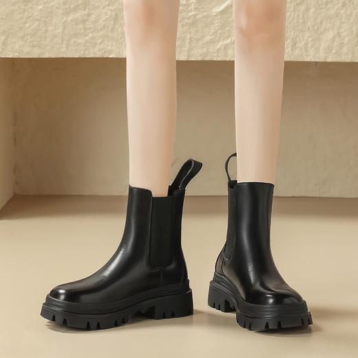 ZHR短靴女2023冬季新款厚底短靴复古英伦黑色酷感朋克切尔西短靴长筒靴 商品图12