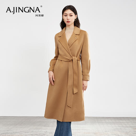 【商城同款】阿菁娜复古灯笼袖系带全羊毛大衣F30D211082 商品图4