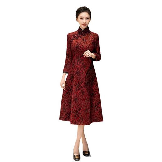 老上海中老年女士大码旗袍，冬新款中长七分袖喜妈妈订婚宴旗袍GX-27505 商品图4
