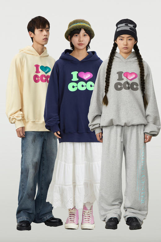CryingCenter 爱心i love ccc 连帽套头卫衣休闲百搭情侣哭喊中心 商品图1
