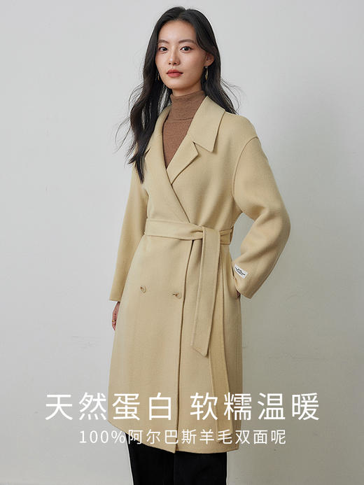 【年终特卖】熙世界80支100%初剪羊毛大衣女秋冬双面羊绒毛呢外套 商品图1