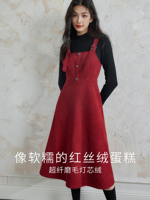 【断码清仓】熙世界学院风背带连衣裙套装女秋冬保暖衣裙子两件套 商品图3