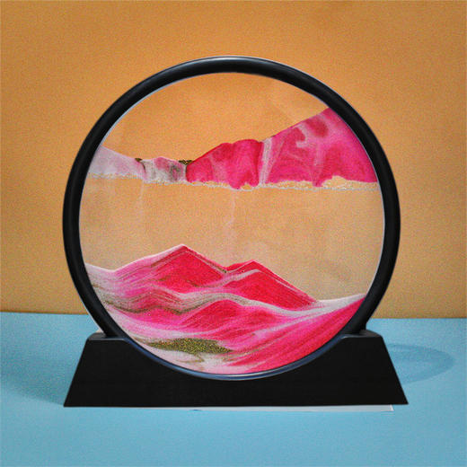 【横看成岭侧成峰！流沙画摆件】新款简约3D山水流沙画圆形玻璃工艺品，沙漏乔迁开业创意礼品摆件， 商品图4