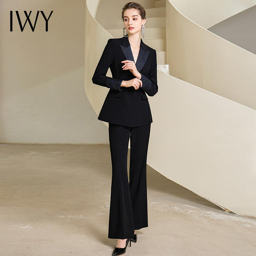 IWY/高级感黑色西装阔腿裤正装女秋冬款设计感商务总裁职业正装工作服233020C1+233019P3 商品图2
