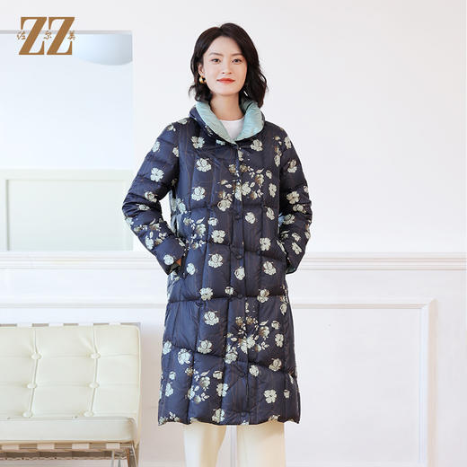 佐尔美秋季新款 甜美气质碎花图案中长款羽绒服女E24YY01 商品图2