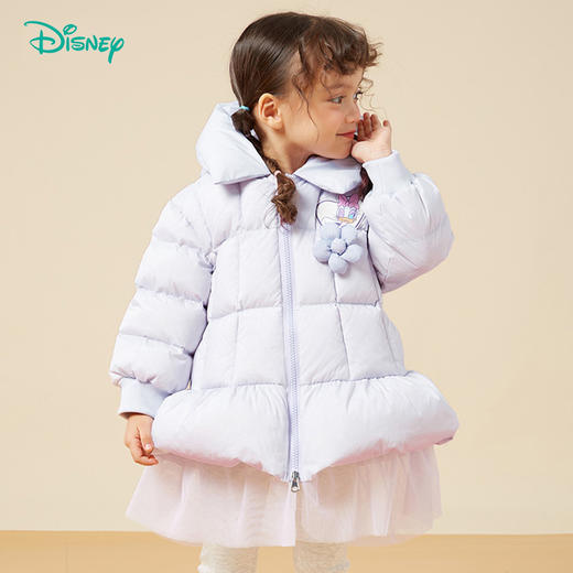 迪士尼童装女童羽绒服2冬季黛丝花朵花苞网纱拼接连帽外套234S1842
 商品图3