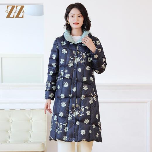 佐尔美秋季新款 甜美气质碎花图案中长款羽绒服女E24YY01 商品图0