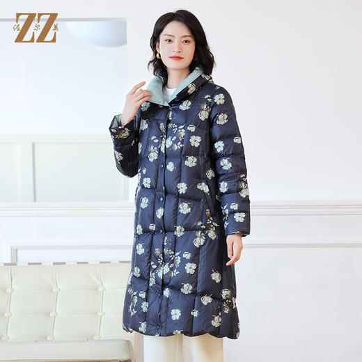 佐尔美秋季新款 甜美气质碎花图案中长款羽绒服女E24YY01 商品图3
