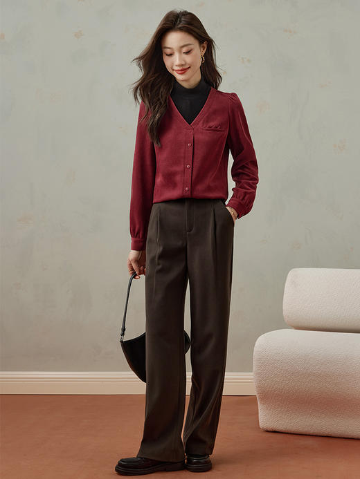 【99元福袋，不支持退换】熙世界假两件半高领拼接磨毛衬衫女秋冬衬衣套头上衣 商品图4