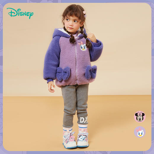 迪士尼童装冬季女童夹棉保暖黛丝米妮外套撞色插肩羊羔绒棉服234S1851
 商品图4